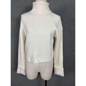 Ultra Flirt Juniors' Ribbed Cuffed Long Sleeve Turtleneck Sweater White Sm NWOT
